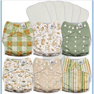 Mama Koala 3.0 Pocket Cloth Diapers,AWJ Lining,6 Pack w/ 6 5-Layer(A-Mushrooms)
